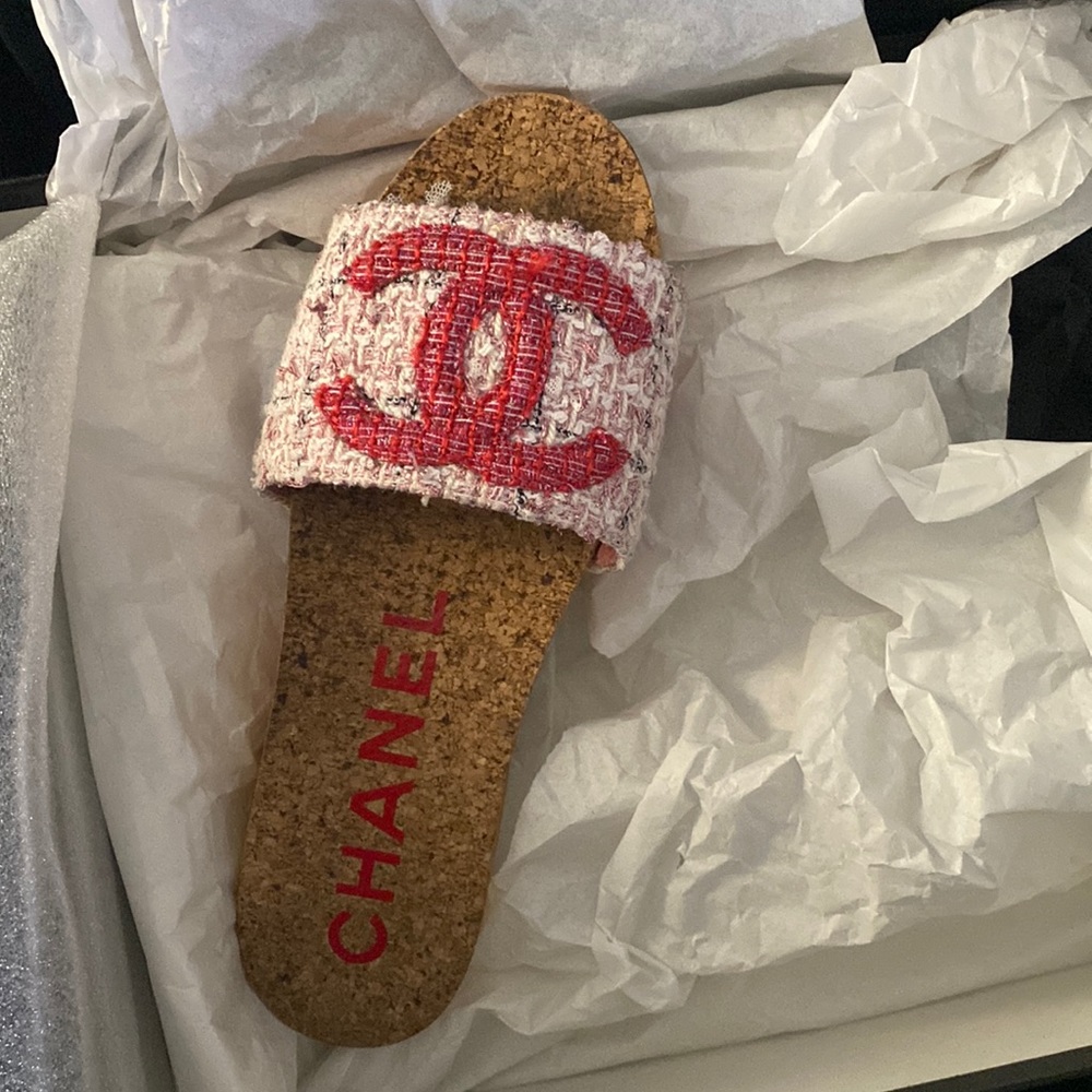Chanel tweed mules